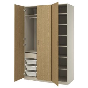 PAX / TONSTAD Wardrobe combination, grey-beige/oak veneer, 150x60x236 cm
