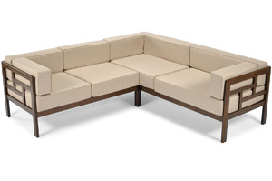Garden Outdoor Corner Sofa, wood, dark brown, beige