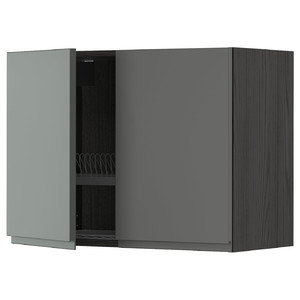 METOD Wall cabinet w dish drainer/2 doors, black/Voxtorp dark grey, 80x60 cm
