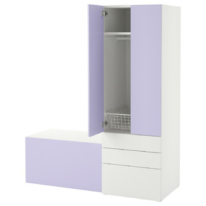 SMÅSTAD / PLATSA Storage combination, white lilac/with bench, 150x57x181 cm