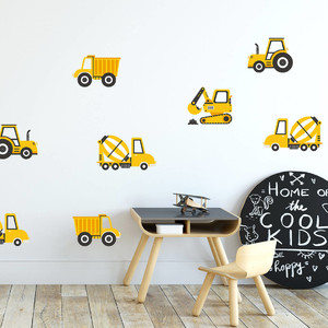 Wall Sticker Set - Construction Vehicles Yellow