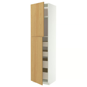 METOD / MAXIMERA Hi cab w 2 doors/4 drawers, white/Sinarp oak veneer, 60x60x240 cm