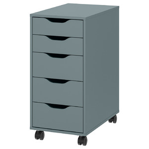 ALEX Drawer unit on castors, grey-turquoise, black, 36x76 cm