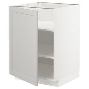 METOD Base cabinet with shelves, white/Lerhyttan light grey, 60x60 cm