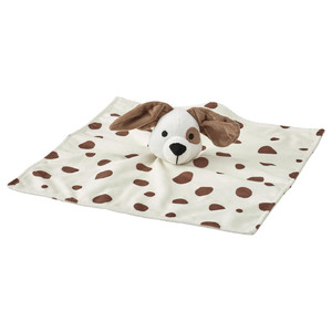 DRÖMSLOTT Comfort blanket with soft toy, puppy-shaped white/brown, 30x30 cm