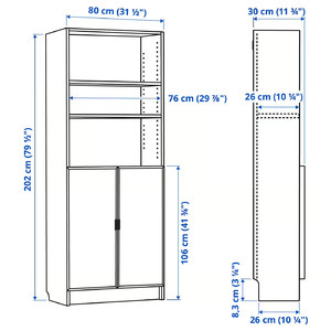 BILLY / HÖGBO Bookcase with glass doors, white, 80x30x202 cm