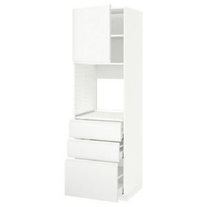 METOD / MAXIMERA High cab f oven w door/3 drawers, white/Voxtorp matt white, 60x60x200 cm
