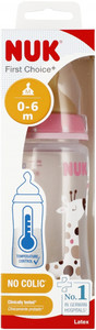 NUK First Choice Plus Baby Bottle with Temperature Control 300ml 0-6m, pink