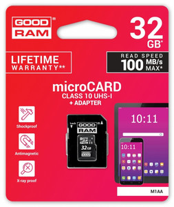 Goodram microSDHC Card 32GB CL10 + Adapter