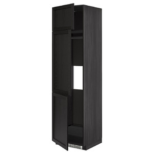METOD High cab f fridge/freezer w 3 doors, black/Lerhyttan black stained, 60x60x220 cm