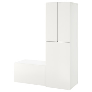 SMÅSTAD Wardrobe with pull-out unit, white white/with storage bench, 150x57x196 cm