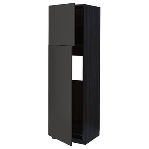 METOD High cabinet for fridge w 2 doors, black/Nickebo matt anthracite, 60x60x200 cm