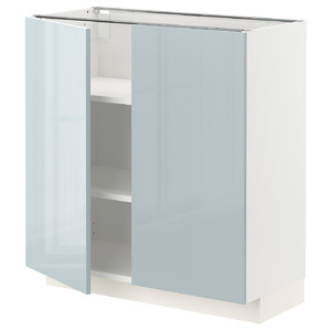 METOD Base cabinet with shelves/2 doors, white/Kallarp light grey-blue, 80x37 cm