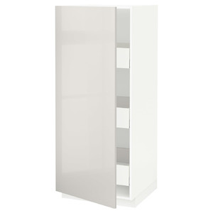 METOD / MAXIMERA High cabinet with drawers, white/Ringhult light grey, 60x60x140 cm