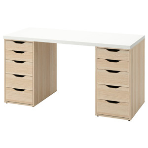 LAGKAPTEN / ALEX Desk, white/white stained oak effect, 140x60 cm