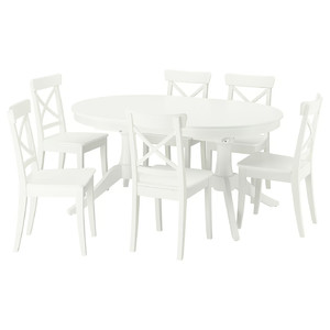 ROSENTORP / ROSENTORP Table and 6 chairs, white/white, 160/215x110 cm