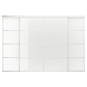 SKYTTA / FÄRVIK Sliding door combination, white/white glass, 351x240 cm