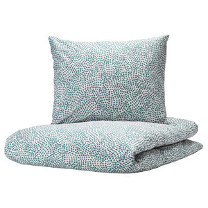 TRÄDKRASSULA Duvet cover and 2 pillowcases, white/blue, 200x200/50x60 cm