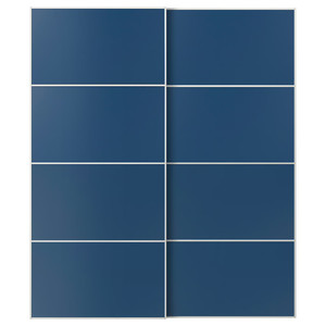 MEHAMN Pair of sliding doors, white/double sided blue, 200x236 cm