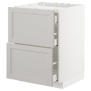 METOD / MAXIMERA Base cab f hob/2 fronts/3 drawers, white/Lerhyttan light grey, 60x60 cm