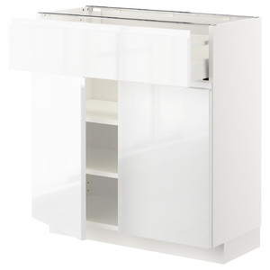 METOD / MAXIMERA Base cabinet with drawer/2 doors, white/Voxtorp high-gloss/white, 80x37 cm