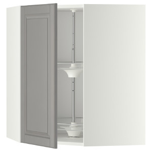 METOD Corner wall cabinet with carousel, white/Bodbyn grey, 68x80 cm