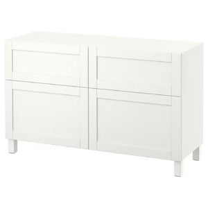 BESTÅ Storage combination w doors/drawers, white/Hanviken/Stubbarp white, 120x42x74 cm