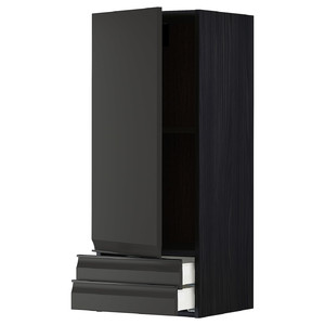 METOD / MAXIMERA Wall cabinet with door/2 drawers, black/Upplöv matt anthracite, 40x100 cm