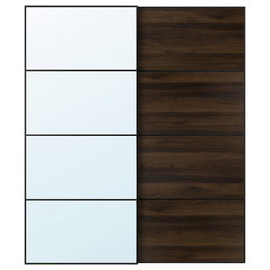 AULI / MEHAMN Pair of sliding doors, black mirror glass/double sided dark brown oak effect, 200x236 cm