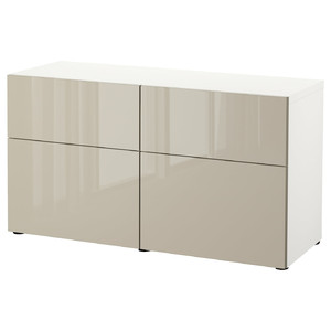 BESTÅ Storage combination with doors/drawers, white/Selsviken high-gloss beige, 120x42x65 cm