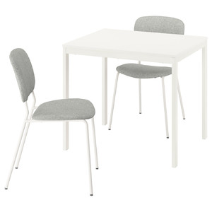 VIHALS / VIHALS Table and 2 chairs, white/white Tibbleby beige-grey, 84/120x74 cm