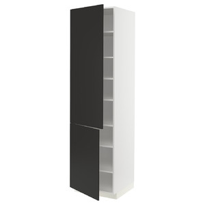 METOD High cabinet with shelves/2 doors, white/Nickebo matt anthracite, 60x60x220 cm