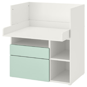SMÅSTAD Desk, white light green/with 2 drawers, 90x79x100 cm