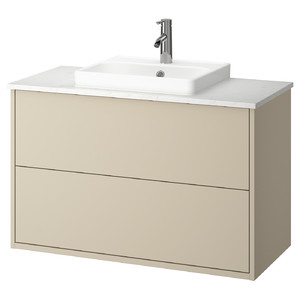 HAVBÄCK / ORRSJÖN Wash-stnd w drawers/wash-basin/tap, beige/white marble effect, 102x49x71 cm