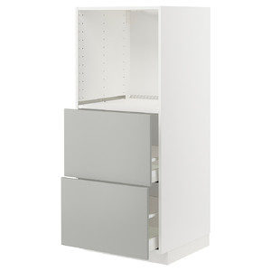 METOD / MAXIMERA High cabinet w 2 drawers for oven, white/Havstorp light grey, 60x60x140 cm