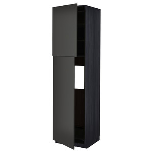 METOD High cabinet for fridge w 2 doors, black/Nickebo matt anthracite, 60x60x220 cm