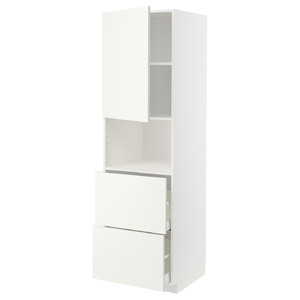 METOD / MAXIMERA Hi cab f micro w door/2 drawers, white/Vallstena white, 60x60x200 cm