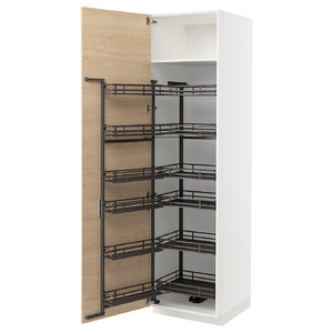 METOD High cabinet with pull-out larder, white/Askersund light ash effect, 60x60x220 cm
