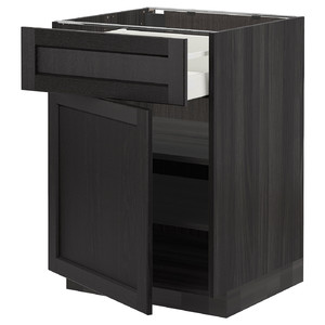METOD / MAXIMERA Base cabinet with drawer/door, black/Lerhyttan black stained, 60x60 cm
