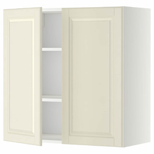 METOD Wall cabinet with shelves/2 doors, white/Bodbyn off-white, 80x80 cm