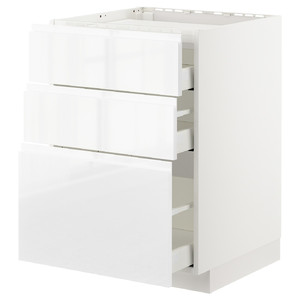 METOD/MAXIMERA Base cab f hob/3 fronts/3 drawers, white, 60x60 cm