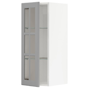 METOD Wall cabinet w shelves/glass door, white/Bodbyn grey, 30x80 cm