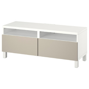 BESTÅ TV bench with drawers, white/Lappviken/Stubbarp light grey/beige, 120x42x48 cm