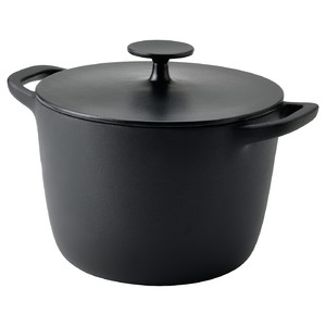 VARDAGEN Pot with lid, enamelled cast iron matt/black, 5 l