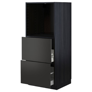 METOD / MAXIMERA High cabinet w 2 drawers for oven, black/Nickebo matt anthracite, 60x60x140 cm