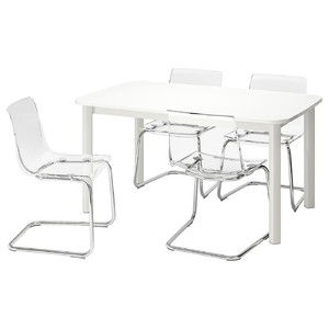 STRANDTORP / TOBIAS Table and 4 chairs, white, transparent, 150/205/260x95 cm