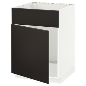 METOD Base cabinet f sink w door/front, white/Kungsbacka anthracite, 60x60 cm