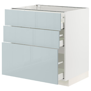 METOD / MAXIMERA Base cabinet with 3 drawers, white/Kallarp light grey-blue, 80x60 cm