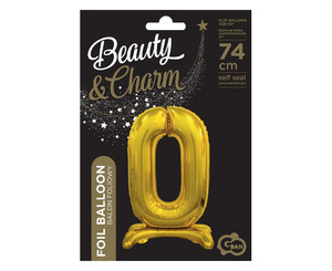 Foil Balloon Number 0 Standing, gold, 74cm