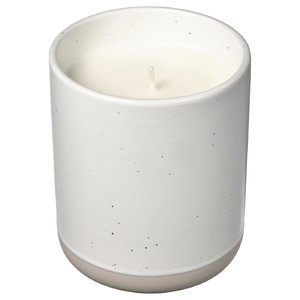 ÄDELTUJA Scented candle in ceramic jar, cucumber & lime/white, 45 hr